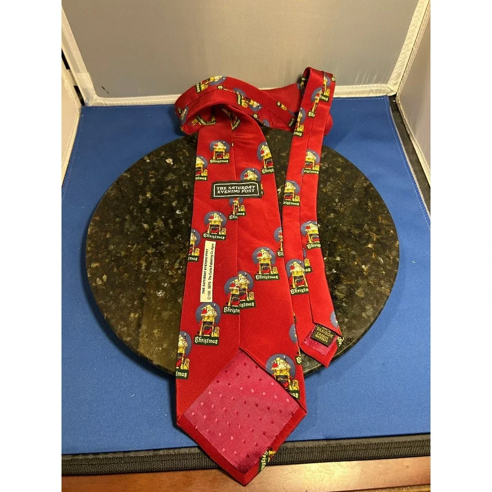The Saturday Evening Post Men's Red Silk Christmas Patterned Tie Classic Length
